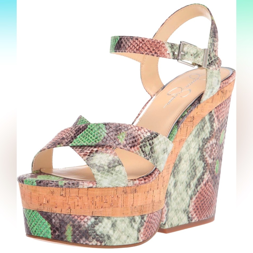 High platform snakeskin wedges